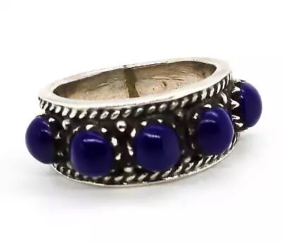 Lapis Lazuli Blue Gemstone Vintage Sterling Silver Ring Band Size 7 And 1/2 • $42