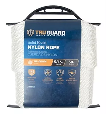 Tru-guard 25tg Solid Braid Nylon Rope W/ Winder White 5/16  X 50' • $32.78