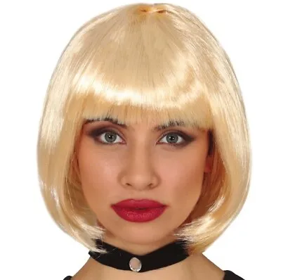 Ladies Bob Fancy Dress Wig Blonde Straight Bob Wig With Fringe Blond Fg • £7.75