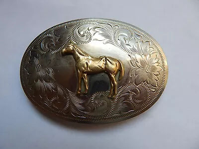 Vintage Montana Silversmiths Western Cowboy Horse German Silver Belt Buckle • $85