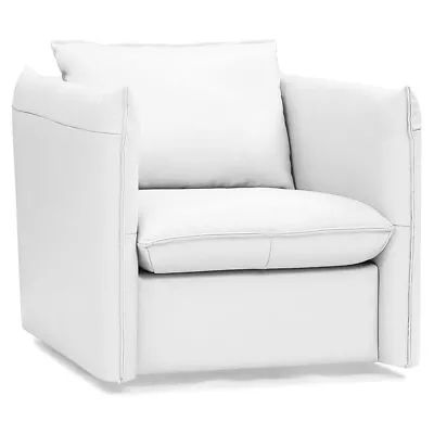 Pemberly Row Modern Leather Upholstered Swivel Accent Chair In White • $1231.42