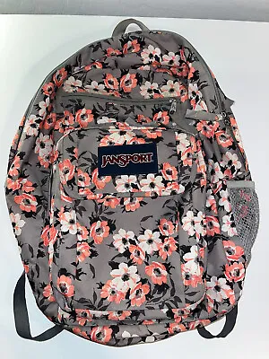 JanSport Digital Student Large Backpack Coral Orange Gray Floral Design Clean • £28.92