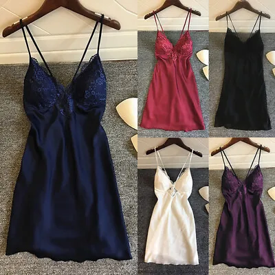 £7.19 • Buy Women Satin Strappy Sleepwear Babydoll Nightdress Sexy V-Neck Negligee Nightgown