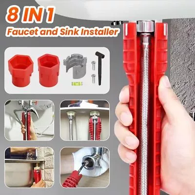 8-in-1 Sink Wrench Multi-Water Pipe Sink Tap Nut Spanner Installer Repair Tools • £6.59