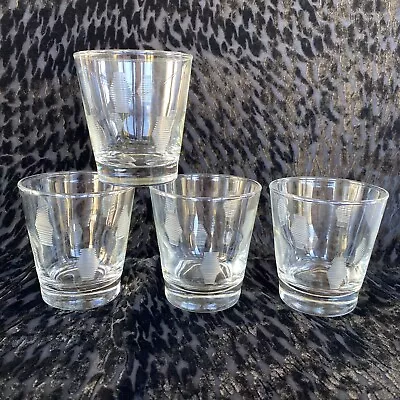 Vintage Libbey Etched Whiskey Tumbler Set 4 Low Ball Barware Glasses • $14