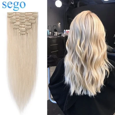 $88.85 • Buy Straight Clip In Human Hair Extensions Tail 8PC/set Natural Remy Brazilian Hair