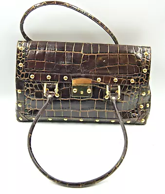 Vintage Nordstrom Women's Handbag Brown Crocodile Leather Shoulder Bag • $62.99