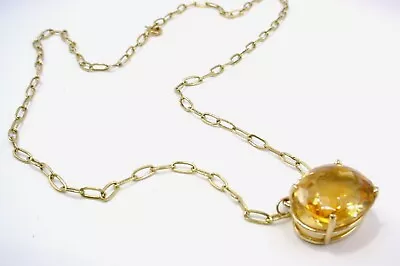 $295 • Buy Vintage Large Citrine 14k Gold Chain Link Necklace