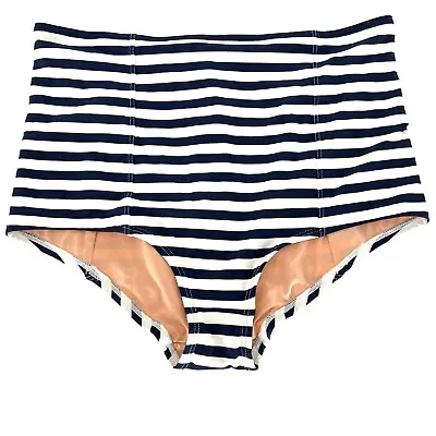 J. Crew High Waist Bikini Bottom Classic Stripe Navy Ivory Swimsuit Size Medium • $23