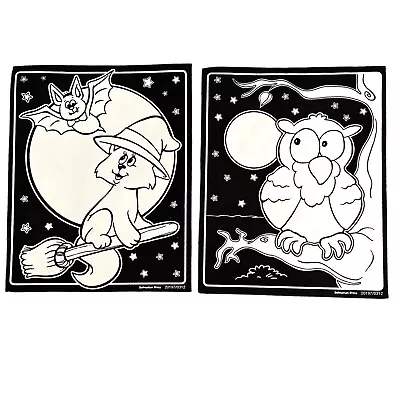 Lot 2 Halloween Fuzzy Posters Black Velvet Coloring Dalmatian Press Cat Owl 8x10 • $9.99