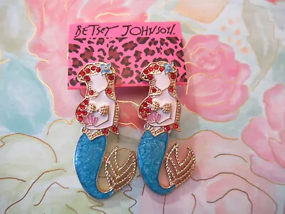 New Betsey Johnson Mermaid Ariel Princess Statement Rhinestone Earrings NWT • $19.76