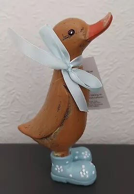 £10.99 • Buy Cute Wooden Rustic Duck With Bow And Spotty Wellies Christmas Gift New