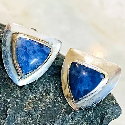 VTG Southwest Denim Lapis Lazuli Sterling Silver Stud 5/8” Triangular Art 925 • $35