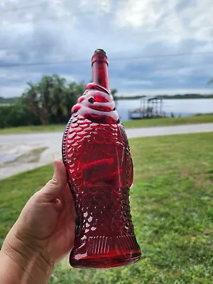 Red Vintage Glass Co.  Fish Shaped Bottle Decanter 12.5  Wine Bottle Cork • $29.99
