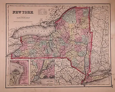 1855 Map ~ NEW YORK STATE ~ Authentic Colton Atlas Map (15x17) -#009 • $45.95