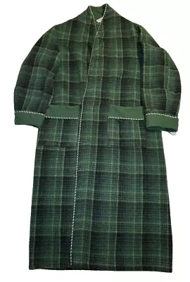 Vintage Wool Robe Men's House Coat Green Plaid David Jones For Service 70's • $48.88