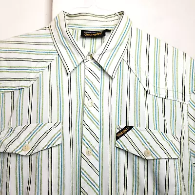 Wrangler USA Mens LARGE White Green Striped Short Sleeve Western 2 Pocket Shirt • $18.88