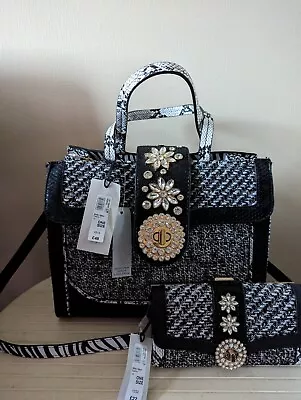 £46 • Buy River Island Black & White Bag And Matching Purse With Diamante Buckle. -New Wit