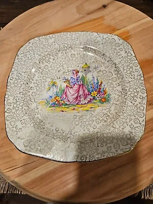 Vintage H&K Tunstall Pink Dress In Garden Decorative Plate With Gold Motif • $13