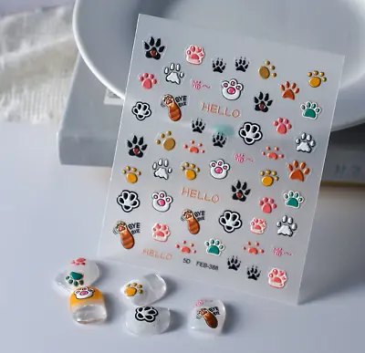 5D Animal Dog Cat Paw Print Heart Nail Art Stickers Self Adhesive FEB388 NH23 • $2.95