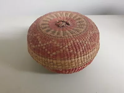Vintage Asian Hand Woven Basket W Lid 5 1/2  Diameter  • $20