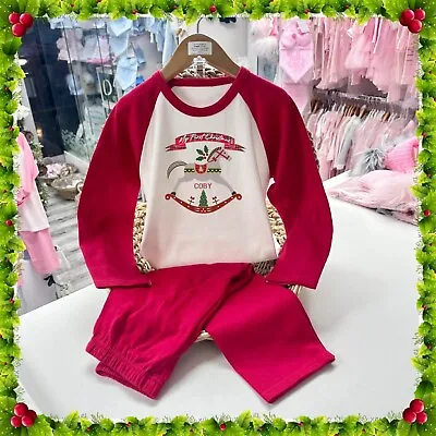 Personalised Girls First Christmas Pyjamas Red Tartan Rocking Horse 1st Xmas Pjs • £3.99