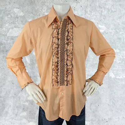 Vintage 1970's 70's After Six Tuxedo Shirt Size L6 Large Orange Ruffles • $39.99