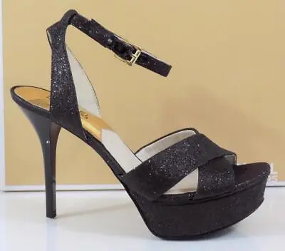 Michael Kors Gideon Sandal Platform High Heels Black Glitter Sparkle Size 8.5 • $119.99
