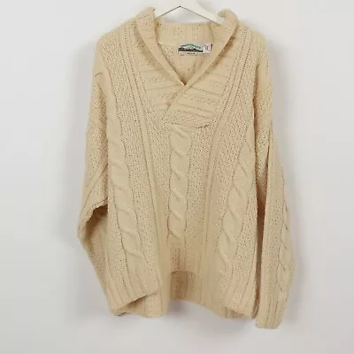 Vintage Cream Aran Crafts Cable Knit WOOL Fisherman Sweater Ireland Irish Large • $42.99