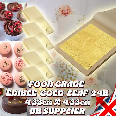 Gold Leaf Edible Sheets  24K 24C Food Grade 24 Carat 24 Karat 4.33x4.33cm Baking • £2.69