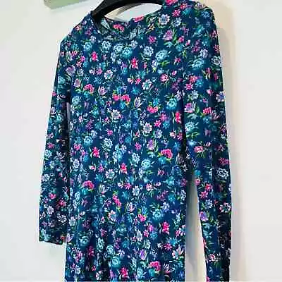 Vintage 1970s Handmade Modest Long Sleeve Maxi Dress Floral Garden Pink Teal Blu • $49