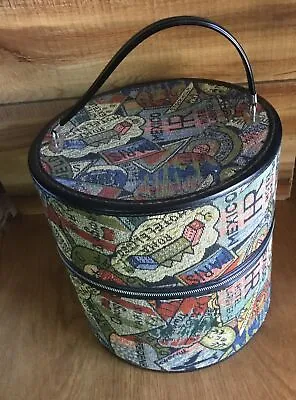 Vintage Large Travel Storage Wig Hat Carrying Box Case Zipper Handle 70s • $55.55