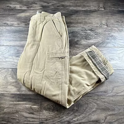 LL Bean Flannel Lined Cargo Pants Mens 33x30 Khaki Tan Outdoor Camp Utility Y2K • $26.97