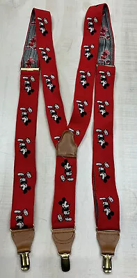 Walt Disney Co JG Hook Mens Mickey Mouse Suspenders Red Elastic Leather Vintage • $14.99