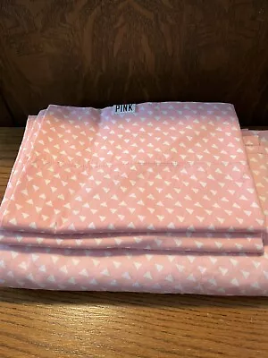 Rare PINK  Victoria S  Secret Twin Flat Sheet And 2 Cases Pink/White Print HTF • $32.99