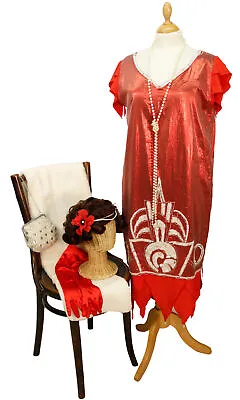 £120 • Buy 1920s Style Red Hand Embroidered Sequined Dress. Size M Downton Abbey/Great G...