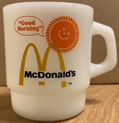 McDonalds Fire King Milk Glass Good Morning Anchor Hocking Coffee Mug • $14