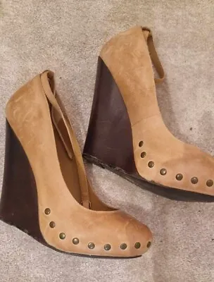 ALDO Leather Tan Wedge Shoes UK Size 6 Excellent Condition Only Worn Twice • £10