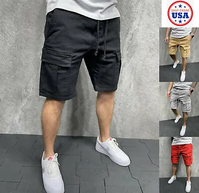 Men's Casual Chino Cargo Shorts Joggers Pants Trousers Pocket Sport Summer Gym • $19.99