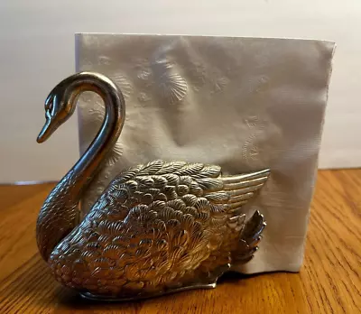 Vintage Silver Plated Metal Swan Napkin Holder 6  Tall X 6 1/2  Long • $8