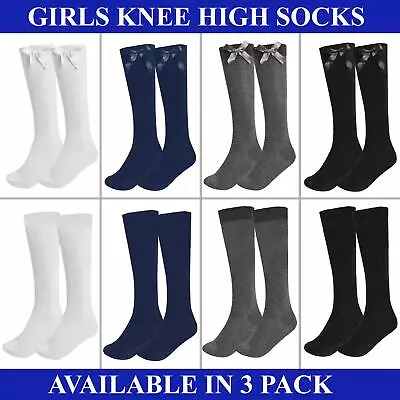 Ladies Girls Knee High Socks Long Length Soft Cotton Solid Colour 3 Pairs  • £4.25