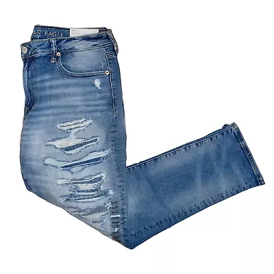 American Eagle Mens Flex Slim Leg Jeans Destroyed Rip Light Blue Wash 36  X 30  • $29.95