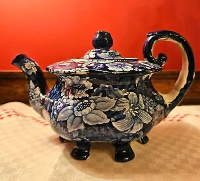 Dark Blue Staffordshire Pearlware Teapot  Union Floral  • $75