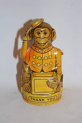 ANTIQUE VINTAGE 1940's J. CHEIN CO. MECHANICAL MONKEY TIPPING HAT TIN LITHO BANK • $40