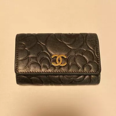 CHANEL Camellia Key Case 6 Rows Leather CoCo Mark Black • $198