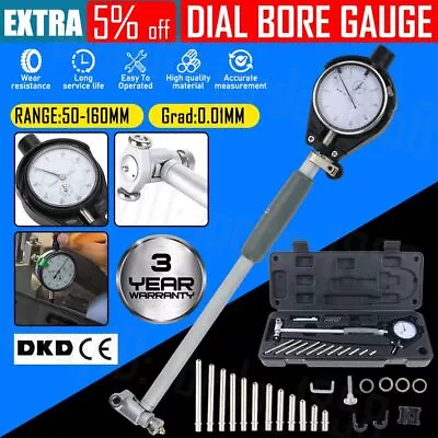 Dial Bore Gauge 50-160MM 0.01MM Indicator Cylinder Measuring Micrometer Metric • $49.95