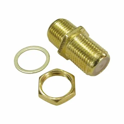 Gold F Plug Type Female To Female Screw Coupler Connector With WASHER & NUT • £4.01