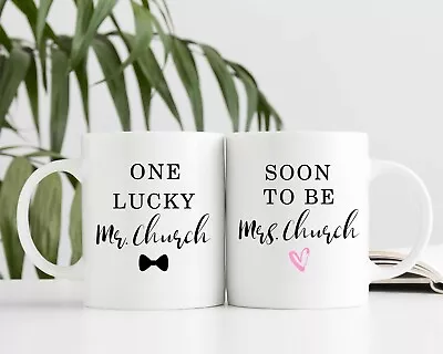 Set Of 2 Mugs One Lucky Mr And Mrs Engagement Bride To Be Mug Cup Present Gift • £12.50