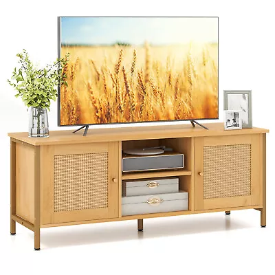 Media Console Table Entertainment Center Boho TV Stand For TVs Up To 55” Natural • £77.95