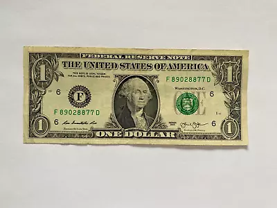 One Dollar Bill Serial Number F 89028877 D $1 Note US Real Money 2013 ACCEPTABLE • $14.99